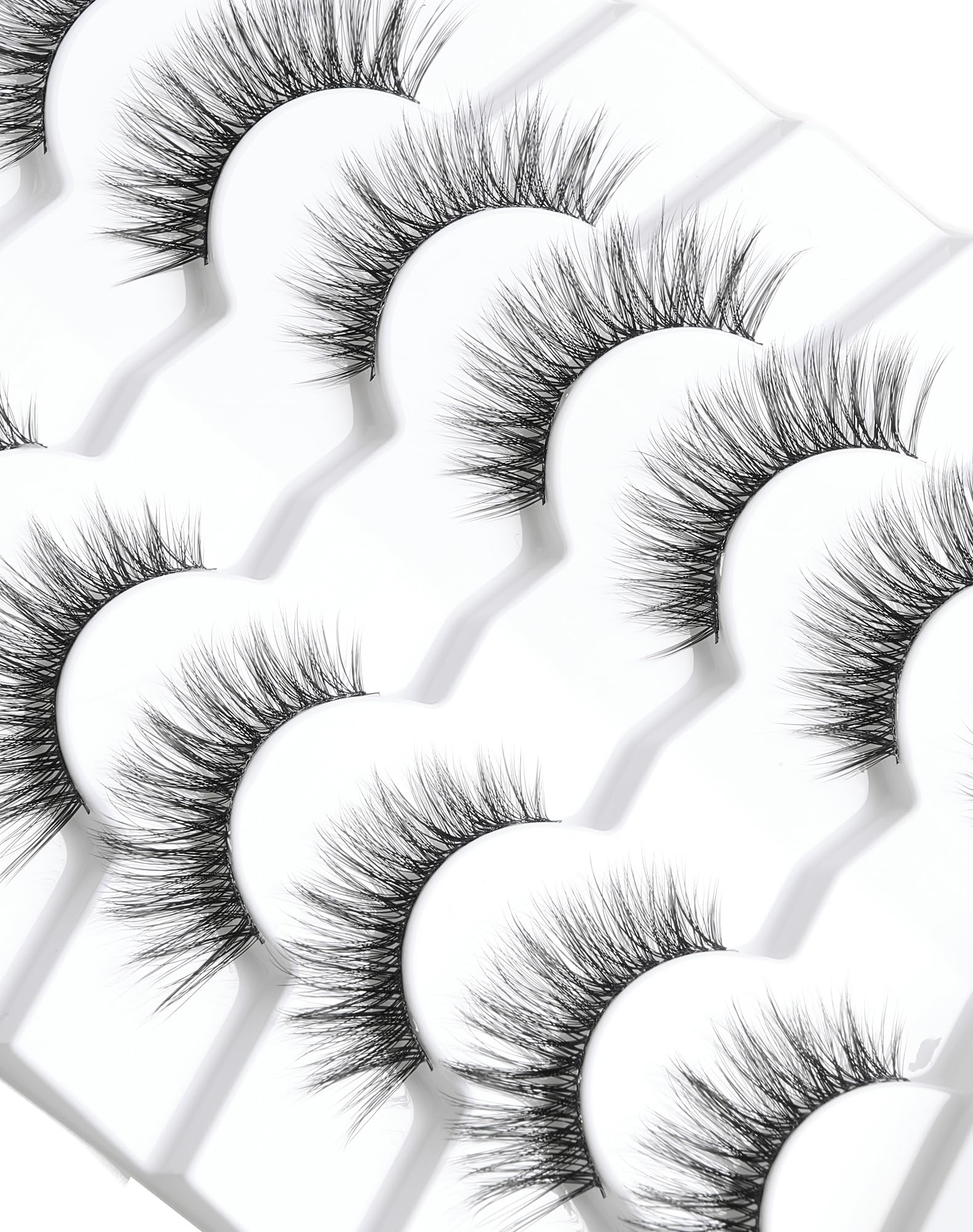 Faux Mink Lashes Natural Look Fluffy 14mm Eyelashes Wispy 3D 12mm Fake Eyelashes Thin Band Reusable False Lashes Pack 7 Pairs S3 — image 1