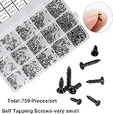FandWay 750Pcs Small Self Tapping Screws Set M1-M1.7 Black Pan Head for Watch view 2