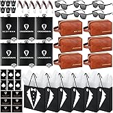 60Pcs Groomsmen Gifts Set of 6, Groomsmen Proposal Box with Flasks Sunglasses PU Leather Toiletry Bag Bottle Opener for Wedding Groomsman Best Man Gift