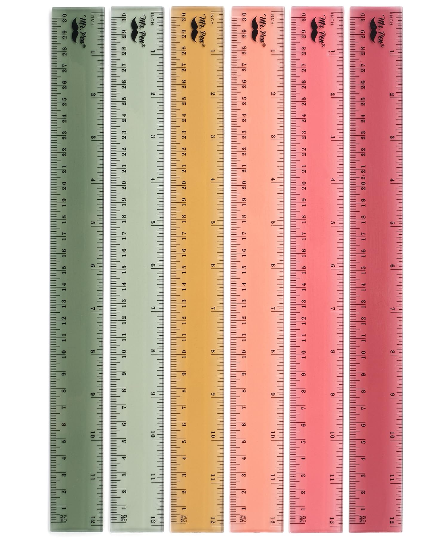 Photo 1 of Mr. Pen- Ruler, 12 inch Ruler, 6 Pack, Vintage Colors, Clear Rulers 12 Inch, Rulers for School, Back to School Supplies