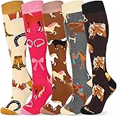 Sintege 5 Pairs Horse Riding Socks for Women Long Equestrian Knee High Socks Novelty Gift for Riding Lovers, Cowgirl, Equestrian Party Favors