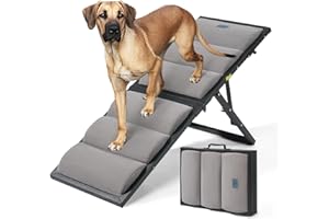 Veehoo Dog Ramp for Bed Couch Height Adjustable from 17" to 23", Foldable Stairs for Dogs to Get on Bed 17" Extra Wide, Portable Pet Doggie Steps Indoor with Non Slip Pad, Support up to 150 lbs