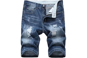 JEsilunmaMY Men's Casual Ripped Denim Shorts Regular Fit Summer Jean Shorts with Pocket Distressed Stretchy Denim Short Pants