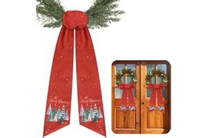 PARTYFORU Christmas Wreath Sash for Front Door - 2 Pcs Red Xmas Sashes for Wreaths Holiday Home Decor, 60 Inch Wreath Sash with Christmas Tree and Stars for Thankgiving Farmhouse Indoor Outdoor