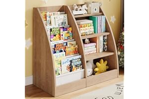 FFBCFDK 4 Tier Kids Bookshelf,4 Layer Sling Kids Book Shelf for Kids Rooms,Wood Children Bookcase,Baby Storage Book Rack,Toddler Bookshelf, Book and Toy Organizer,Book Display Shelf for Bedroom, Nursery