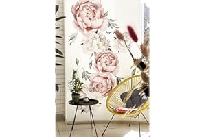 HANDMADE Peony Wall Decals Peel and Stick | Peony Wall Decals Large Set of 7 Flowers | Pink and White Floral Peony Decor for Girl Nursery Bedroom [lt80 large]