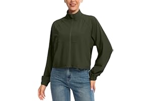 Women's Athletic Workout Jacket Lightweight UPF 50+ Long Sleeve Sun Protection Shirts Zip Up Cropped Sun Jacket Hiking Tops