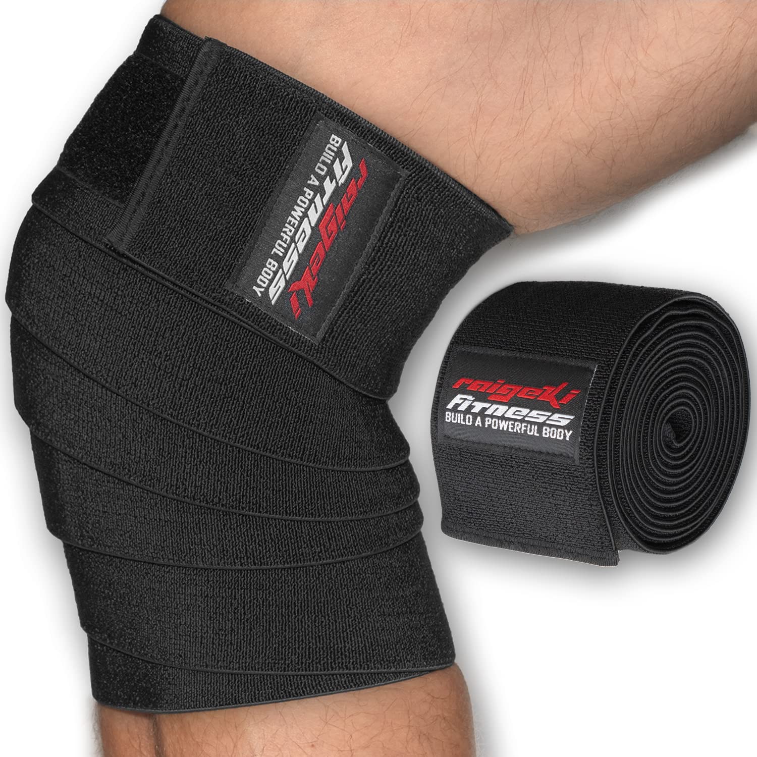 Knee Supports for Wrap Hard [Set of 2] (+ Training Plans) V2 Improved Version Elastic Knee Wraps with Velcro Fastening - for Bodybuilding, Weight Sports, for Men and Women
