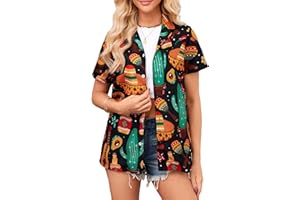 Leevuyu Cinco De Mayo Shirt Women Mexican Fiesta Funny Button Down Short Sleeve Mexico Blouse Tops
