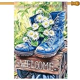 Morigins Welcome Spring Boots Daisy Garden Flag Double Sided Farmhouse Floral Flower Outdoor Yard Flags Decoration House Flag 28×40 inch