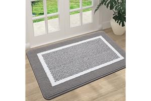 Colorxy Indoor Door Mat, Non-Slip Absorbent Resist Dirt Entrance Mat, Sturdy Low-Profile Inside Floor Mats, Washable Front Entry Doormats for Entryway, 32''x20'', Grey