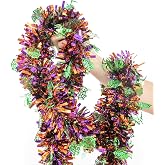 33FT Halloween Tinsel Garland, Metallic Twist Foil Tinsel Garland with Green Spider Web Ornament Shiny Hanging Garland for Halloween Party Indoor Outdoor Decoration