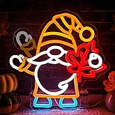 Flashing Gnomes Neon Sign Dimmable for Thanksgiving Neon Sign for wall decor Maple Leaf Neon Light for Hello Fall Led Sign Thanksgiving Bedroom Kids Room Bar Club Decoration Gift.