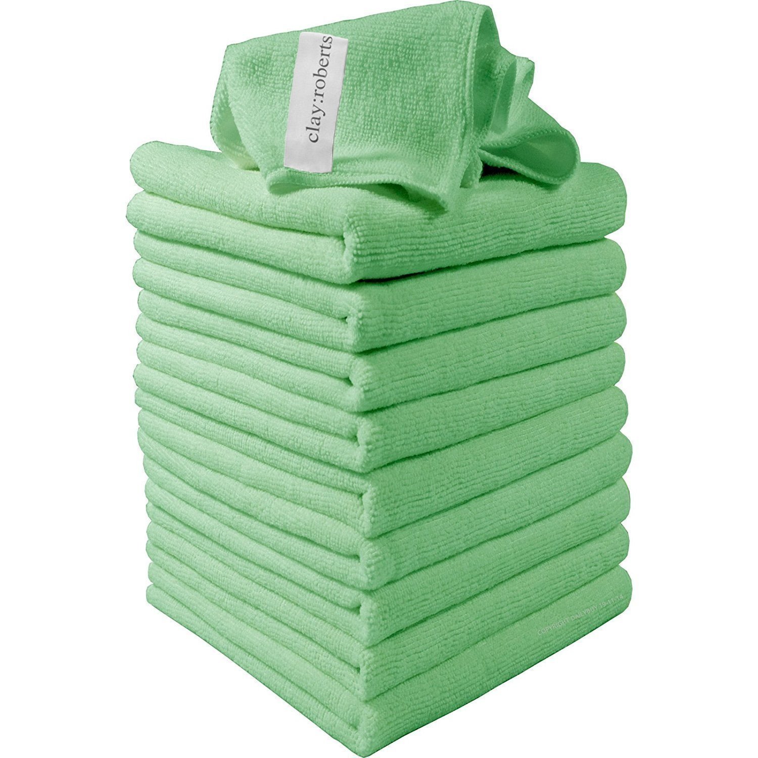 Clay Roberts Microfibre Cleaning Cloths, 40cm x 30cm - Pack of 10, Green, Machine Washable, Polishing, Waxing & Dusting Cloth, Lint-Free, Kitchen Towel, Car Cleaning, Microfiber