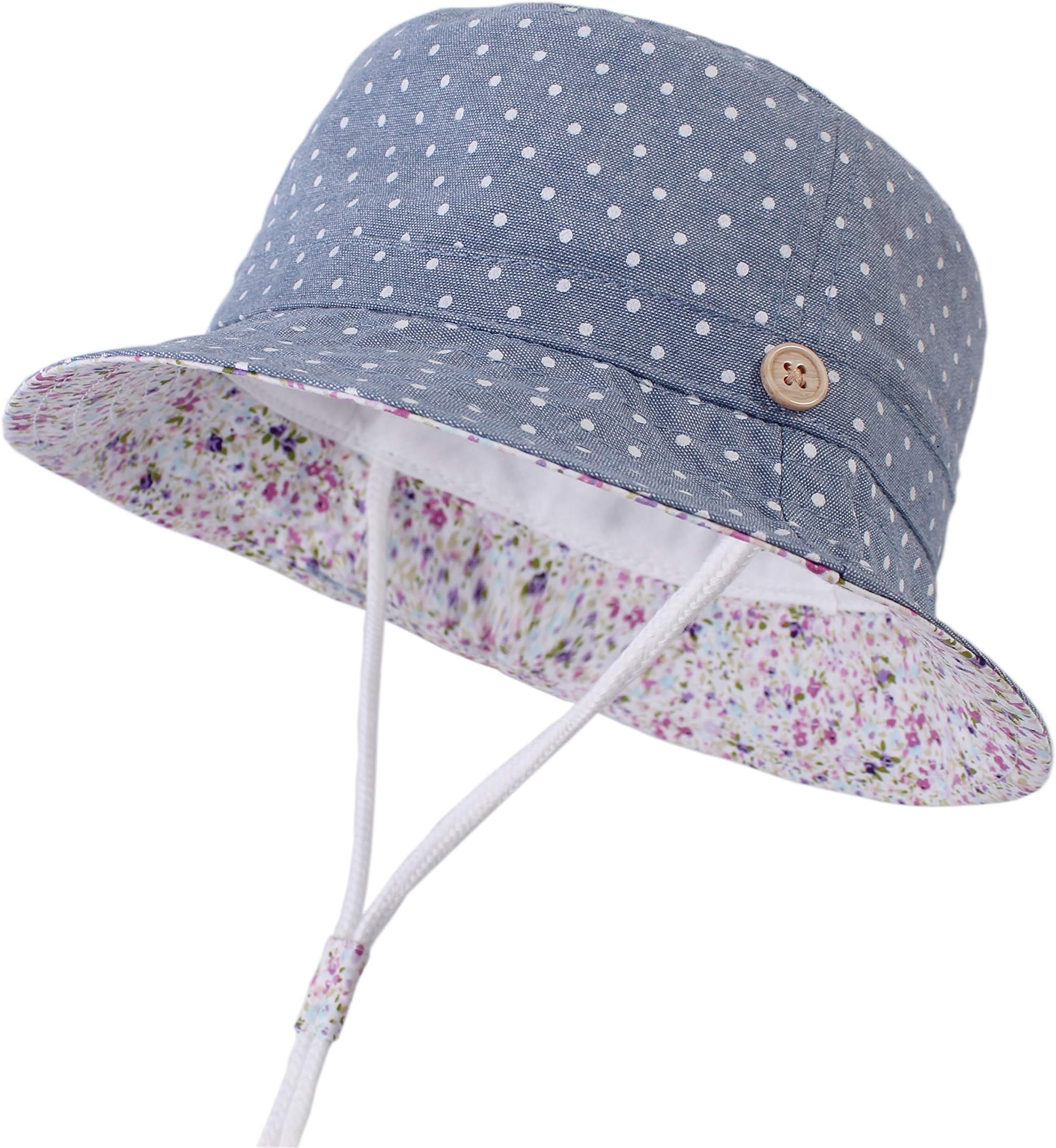 LANGZHEN Sun Protection Hat for Kids Toddler Boys Girls Wide Brim Summer Play Hat Cotton Baby Bucket Hat with Chin Strap