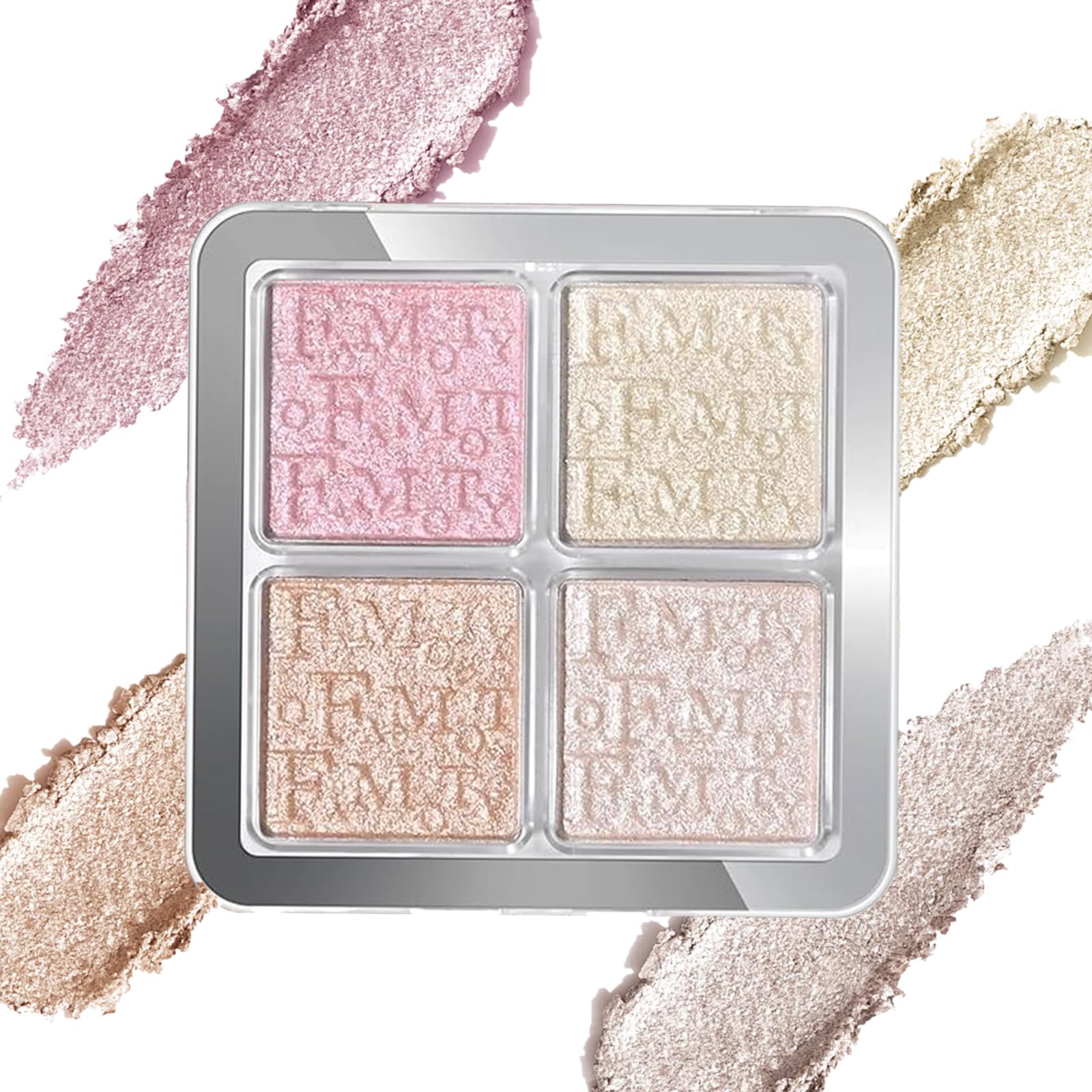 4 Color Highlighters Makeup Palette, Shimmer Illuminating Powder Highlighter, Lightweight and Blendable Makeup Palette for All Skin Tones