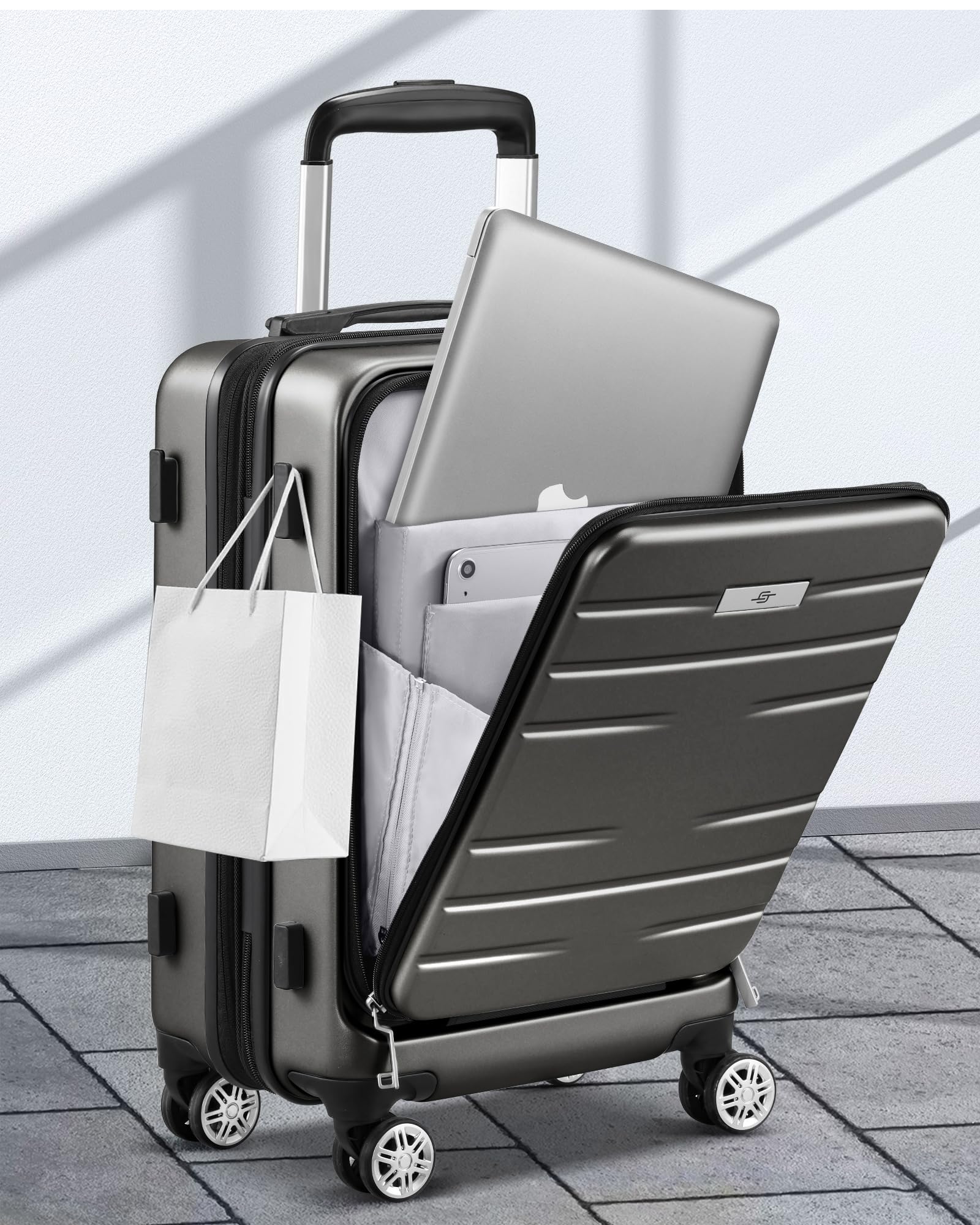 Carry On Luggage Airline Approved,Expandable PC Hard Shell Suitcase with wheels,Front Opening Suitcases