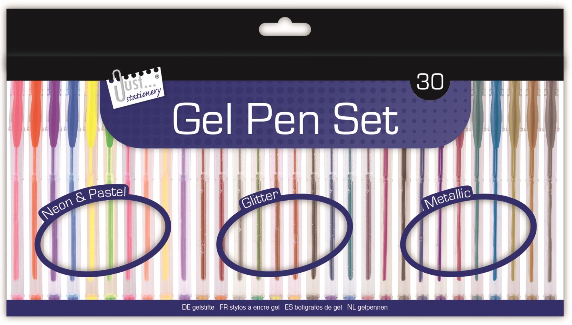 Just Stationery Coloured Gel Pen (Pack of 30)