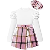 MIGU Girls Clothes Skirt Set Fall Winter Ruffle long Sleeve Tops+Plaid Skirt Shorts+Hat Girls Clothing Sets 3Pcs Outfits