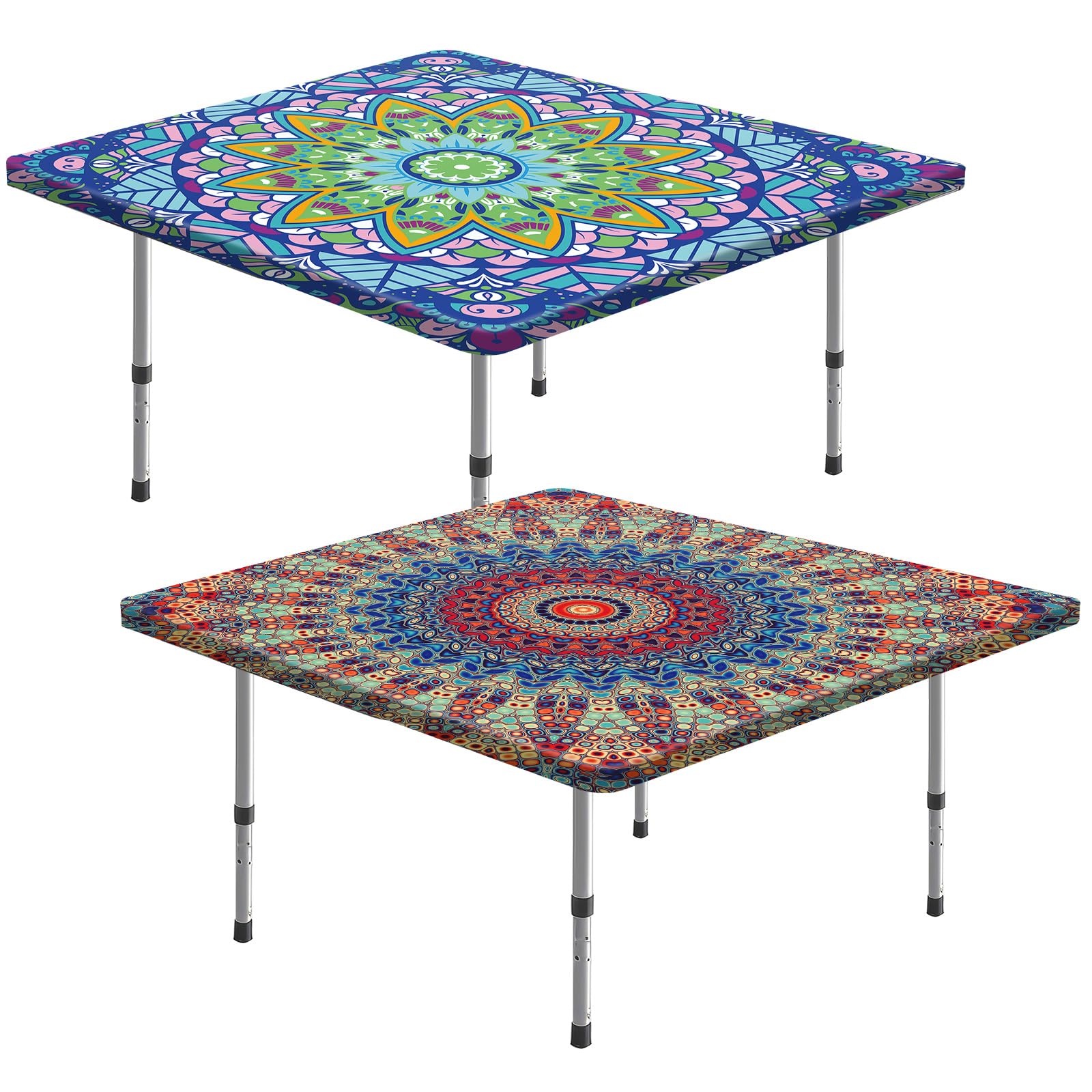 Photo 1 of 2pcs Diwali Mandala Decoration Outdoor Square Tablecloth with Elastic Waterproof Wipeable Fitted Table Cloth with Zippered Pattern Cover for Indoor Garden Patio Indian Festival Party(34x34inch)