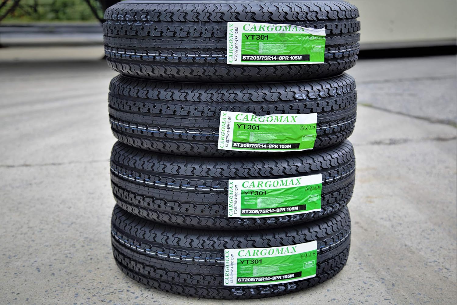 Set of 4 (FOUR) CargoMax YT301 Steel Belted Radial Trailer Tires-ST205/75R14 105M LRD 8-Ply