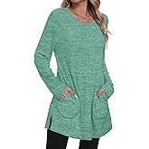 AYIFU Women's Oversized Tunic Tops with Pockets Casual Long Sleeve Sweatshirts Loose Fit Shirts for Leggings