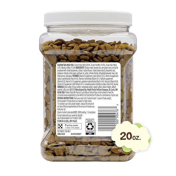 PURINA FRISKIES MADE IN USA FACILITIES, NATURAL CAT TREATS, PARTY MIX NATURAL YUMS CATNIP FLAVOR – 20 OZ. CANISTER