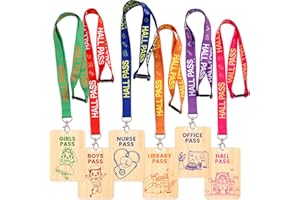 WORLDBAZAAR Wooden Hall Passes for Classrooms Elementary 6PCS Hall Pass Lanyards for Student Library Office Nurse Boy Girl Gifts Classroom Supplies