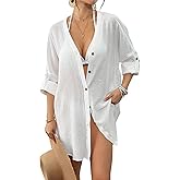 Bsubseach Button Down Swimsuit Coverup for Women Long Sleeve Bathing Suit Cover Up Oversized Shirt Womens Blouse Summer Top