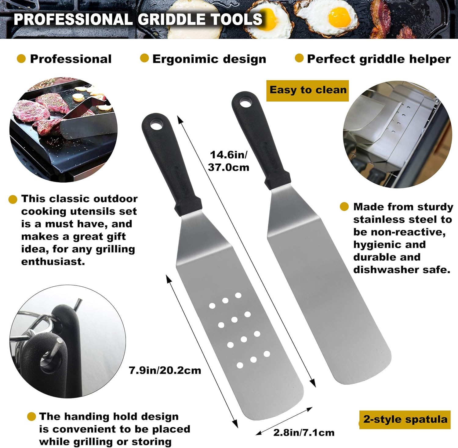 ROMANTICIST 11PC Griddle Accessories Kit with Carrying Bag - Restaurant Grade Griddle Spatula Set for Flat Top Grill Hibachi Cooking - The Very Best Grill Gift on Birthday Wedding: Kitchen & Dining