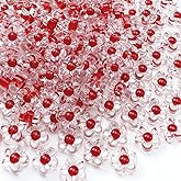 150Pcs Acrylic Flower Beads Candy Color Transparent Plastic Pastel Spacer Beads with Hole for DIY Crafts Wind Chimes Suncatcher Necklaces Bracelets Earrings Jewelry Making(Red)