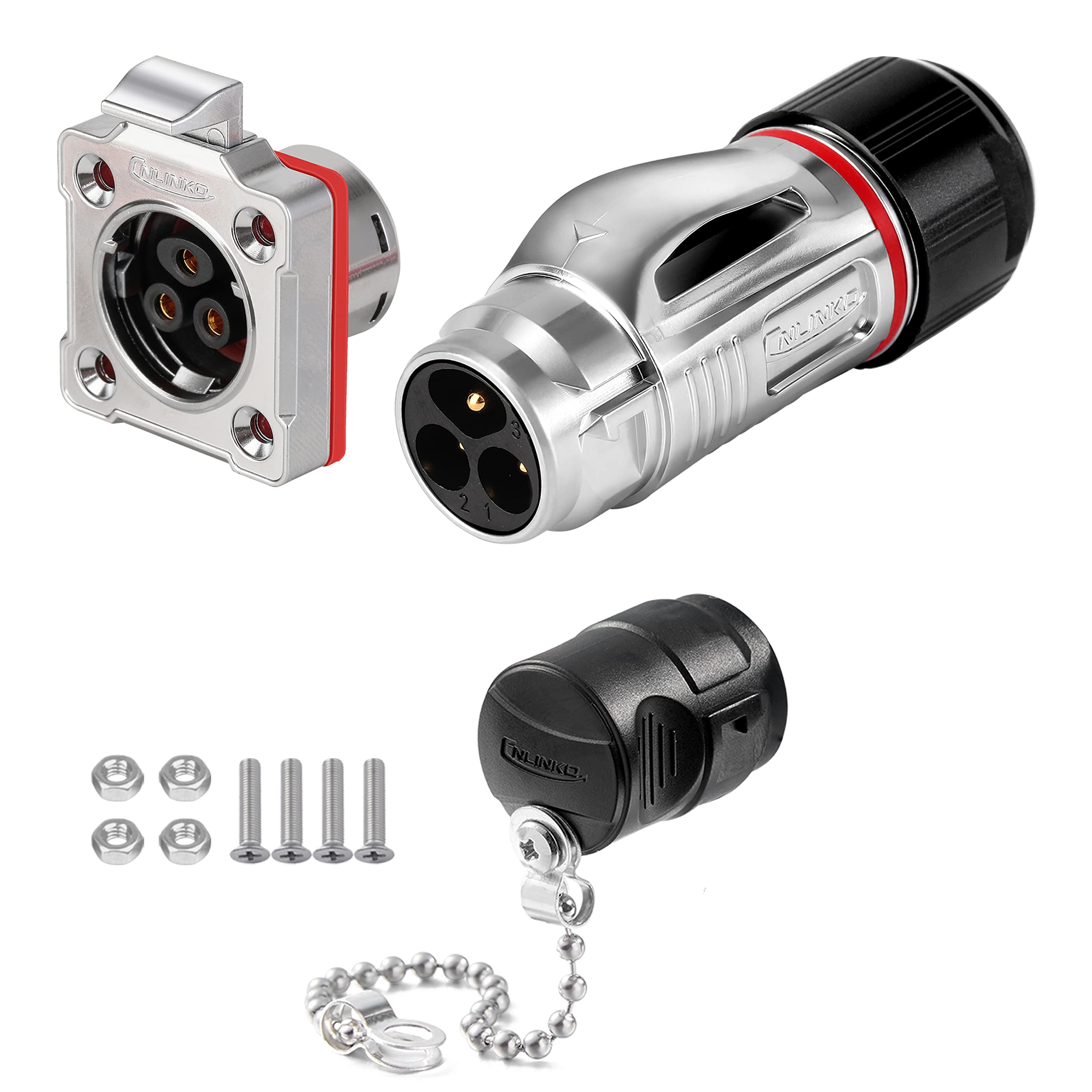 CNLINKO BD-20 Industrial Waterproof Connector IP68 Circular Connector Device-Side Fast Plugging Metal Aviation Plug Anti-Interference Shell Solder Assembly M20 3 Pin Flange Socket