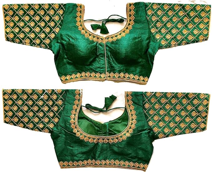 Women's Green Color Readymade Handwork Heavy Work Designs Blouse For Saree And Lehenga (Size 38+margin)