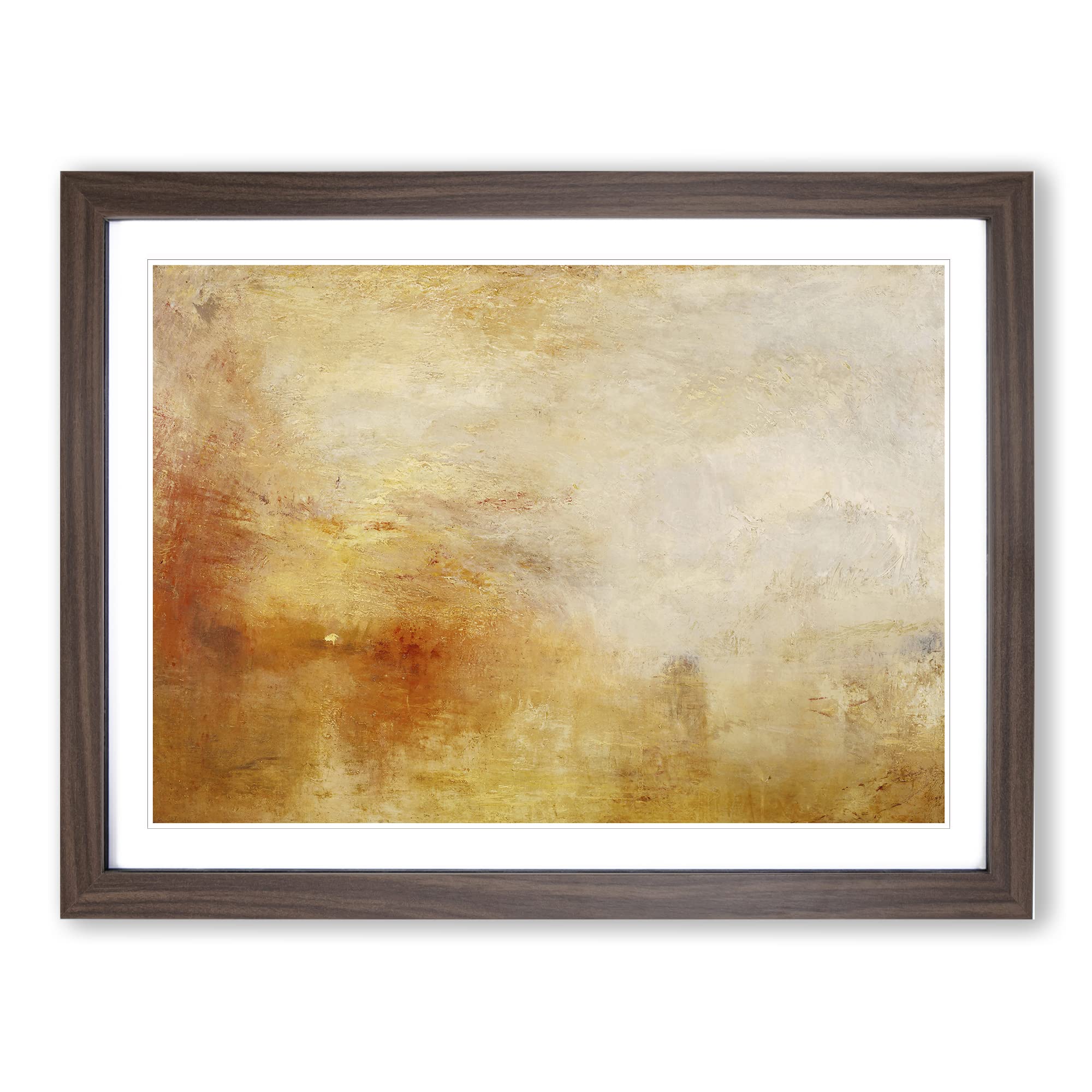 Sun Setting Over A Lake By Joseph Mallord William Turner Classic Painting Framed Wall Art Print, Ready to Hang Picture for Living Room Bedroom Home Office Décor, Walnut A3 (46 x 34 cm)