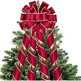 WRAPAHOLIC Large Christmas Tree Topper Bow - 13 x 52 Inch Luxury Red Christmas Tree Topper Ribbon Bow Wreath Bows with Gold Wired Edge for Xmas Ornament Indoor Outdoor Decoration