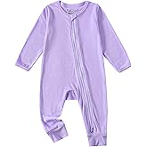 Jimonda Ribbed Rayon From Bamboo Baby Boys/Girls Sleepers, 2-Way Zipper Long Sleeve Footless Pajamas With Mittens Soft Pjs