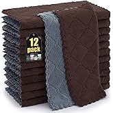 Mordimy 12 Pack Kitchen Cloths Dish Towels (10" x 10", Dark Grey & Brown), Super Soft and Absorbent Dish Cloths, Coral Velvet Microfiber Cleaning Cloth, Nonstick Oil Fast Dry Dishcloths