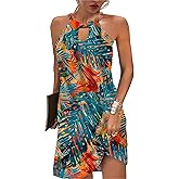 Kubsid Halter Dresses for Women 2025 Casual Floral Print Summer Dresses Hollow Out A-line Sundresses for Beach Vacation