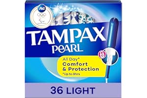 Tampax Pearl Tampons for Women, with LeakGuard Braid, Light Absorbency, Unscented, 36 Count
