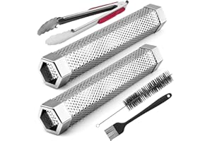 BEWAVE Pellet Smoker Tube for All Grill Electric Gas Charcoal or Smokers Hot/Cold Smoking, Free Tube Brush, 12 Inch, 2 Pcs