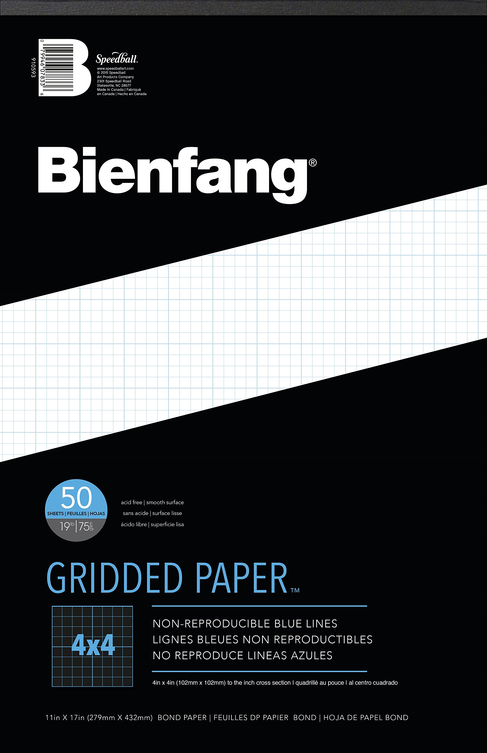 Bienfang Designer Grid Paper, 50 Sheets, 11-Inch by 17-Inch Pad, 4 by 4 Cross Section
