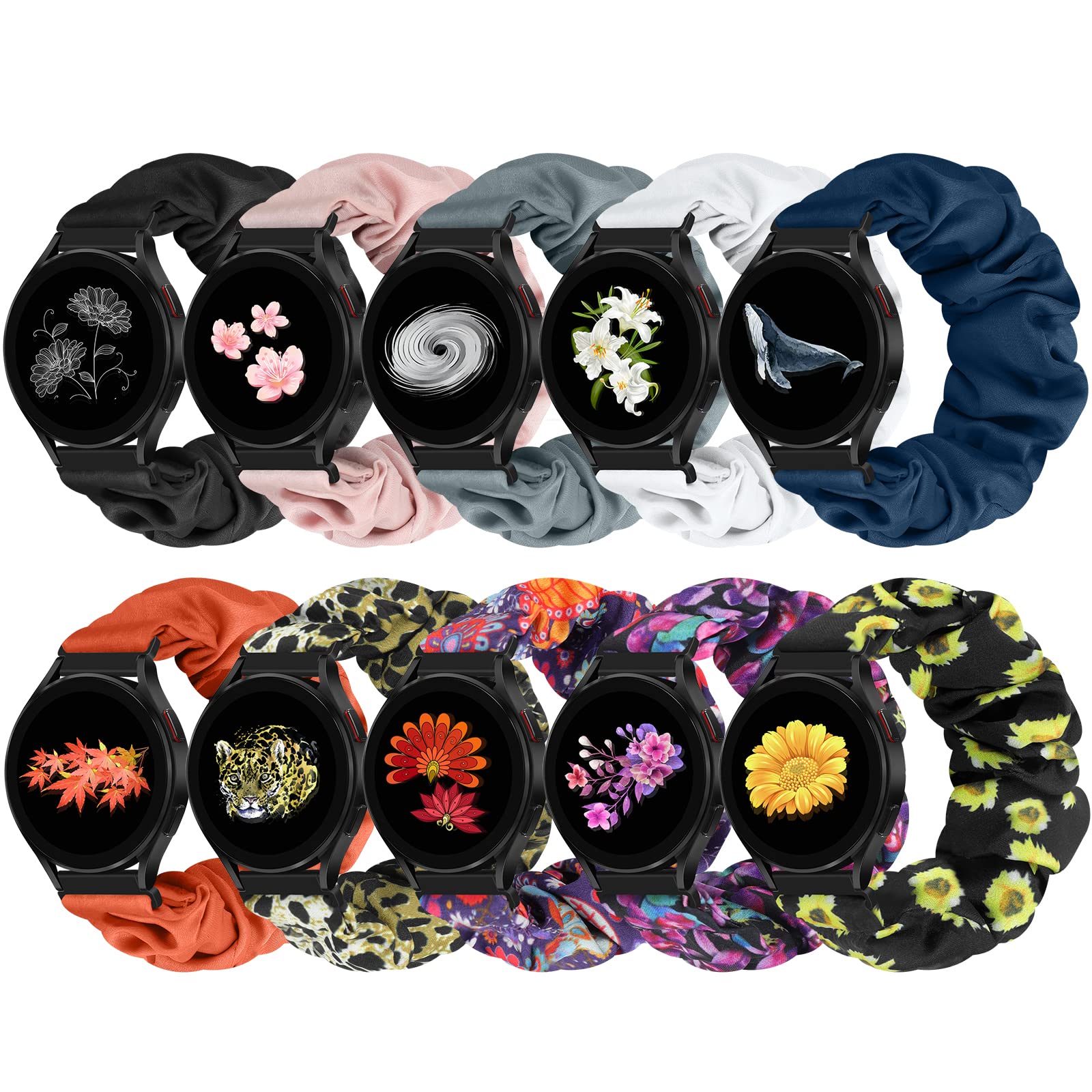 Runostrich Compatible with Samsung Galaxy Watch 7 6 5 4 40mm 44mm/Garmin Vívoactive 6/5/3/3 Music/Forerunner 570 42mm/55/158/165/245/645/Amazift Active 2/Active, 10pack 20mm Scrunchie Watch Band