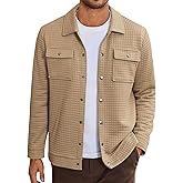 COOFANDY Mens Casual Shirt Jacket Button Down Waffle Jacket Long Sleeve Sweater Jackets Quilted Shacket Overshirt