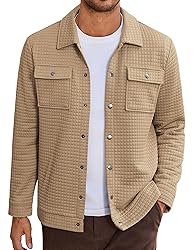 COOFANDY Shacket Mens Long Sleeve Quilted Shirt