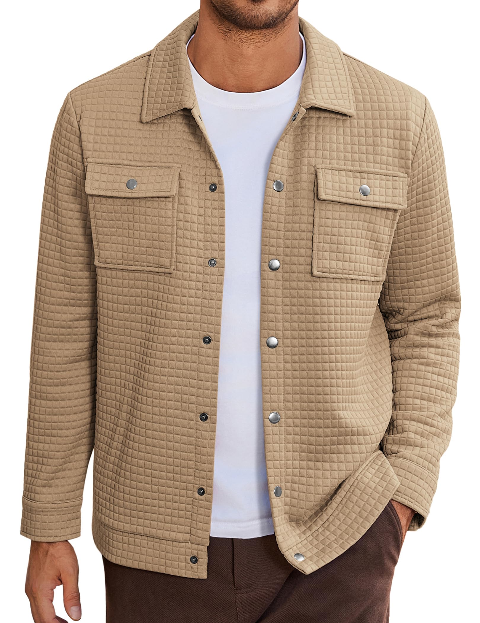 COOFANDY Shacket Mens Long Sleeve Quilted Shirt