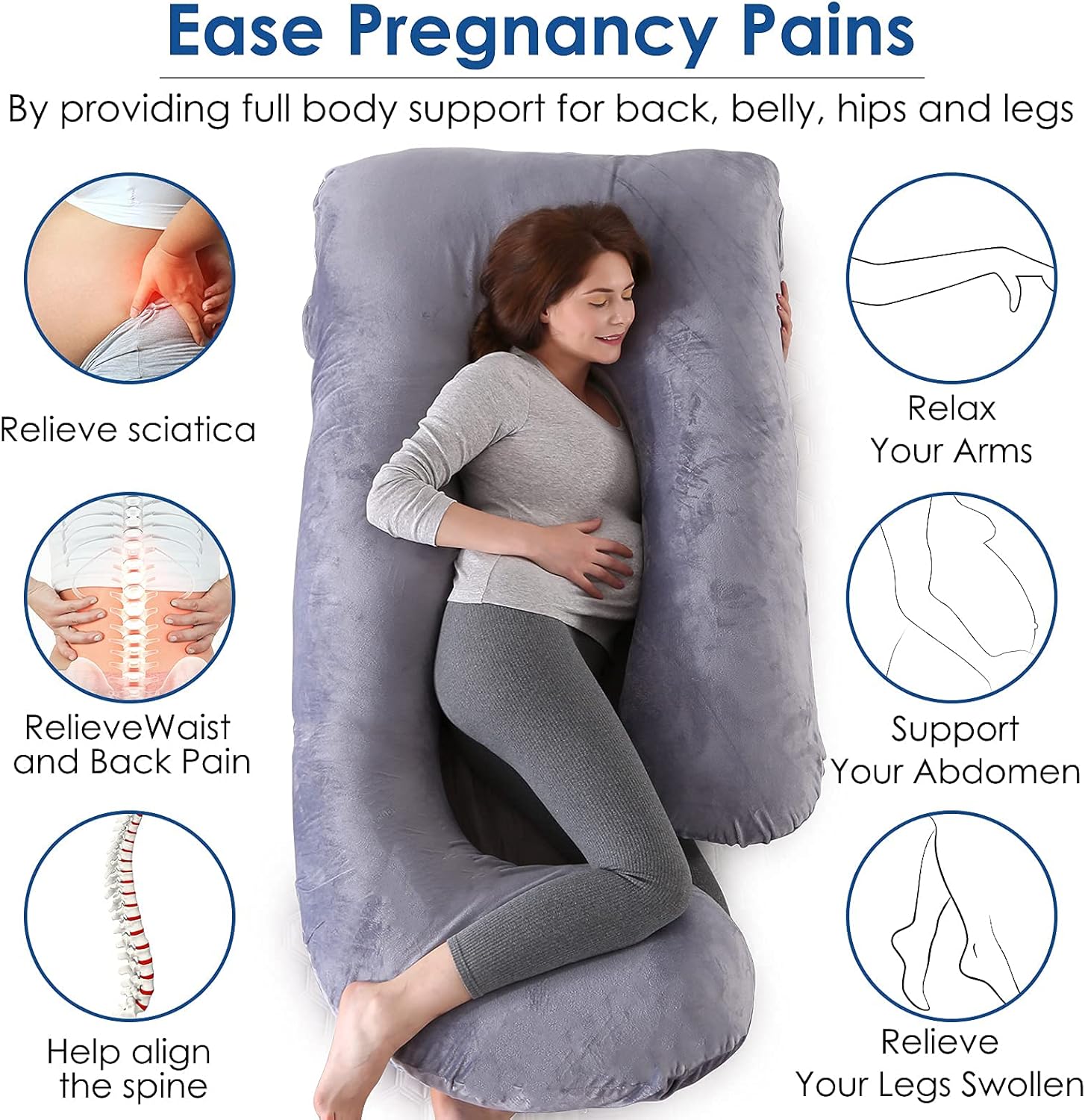 Aidiu u Shaped Pillows Pregnant Body Pillows for Sleeping, Pregnancy Pillows U Shape, Maternity Pillow, Full Body Maternity Pillow,57in, Support Back,Neck,Leg,Foot,Side Sleeper, Washable Cover, Grey: Kitchen & Dining