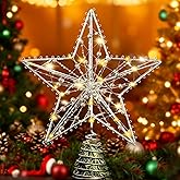 Christmas Star Tree Topper, Silver Five-Pointed Star Tree Topper with 20 LED Lights and Pearl Beads, Christmas Tree Decorations for Indoor Office Xmas New Year Holiday Tree Decoration