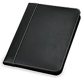 Samsill Contrast Stitch Leather Zippered Portfolio Folder/Business Portfolio for Men and Women, Resume/Document Organizer with Writing Pad, Black (71720)