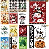 Seasonal Garden Flags Set of 12 Double Sided 28 x 40 Inch Yard Flags, Large House Flags for Outside, Fall Winter Halloween Christmas Outdoor Flags, Holiday Garden Flags for All Seasons