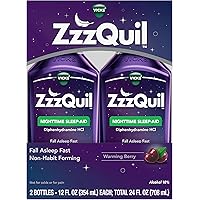 ZzzQuil, Sleep Aid, Nighttime Sleep Aid Liquid, 50 mg Diphenhydramine HCl, Fall Asleep Fast, Non-Habit Forming, Warming Berry